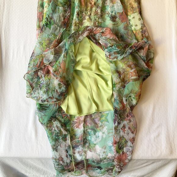 City Studio Women Dress M Green Floral Strapless Fit & Flare Hi-Low Chiffon Knee - Picture 9 of 11